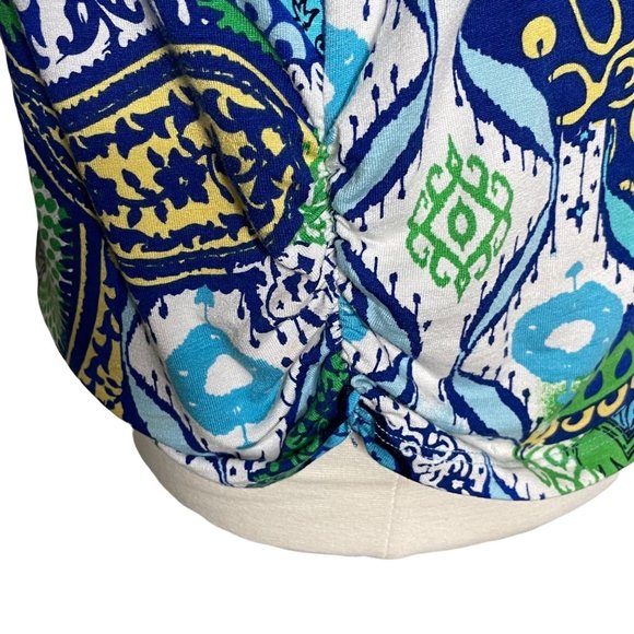 Chico’s 2 bell sleeve top paisley print blue green - Picture 5 of 9